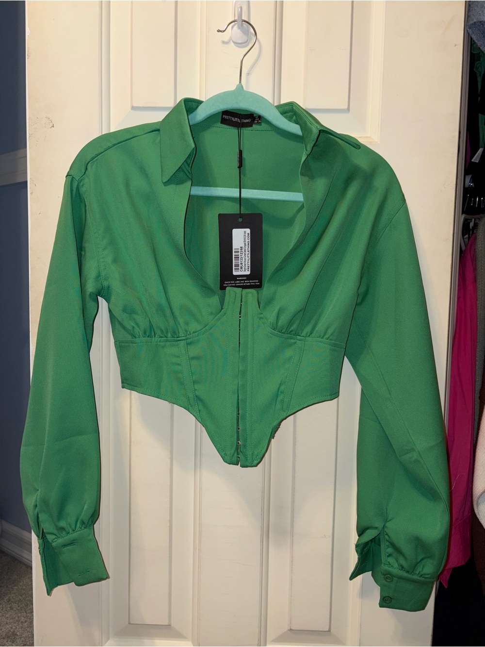 Green Cropped Zip Front Shirt